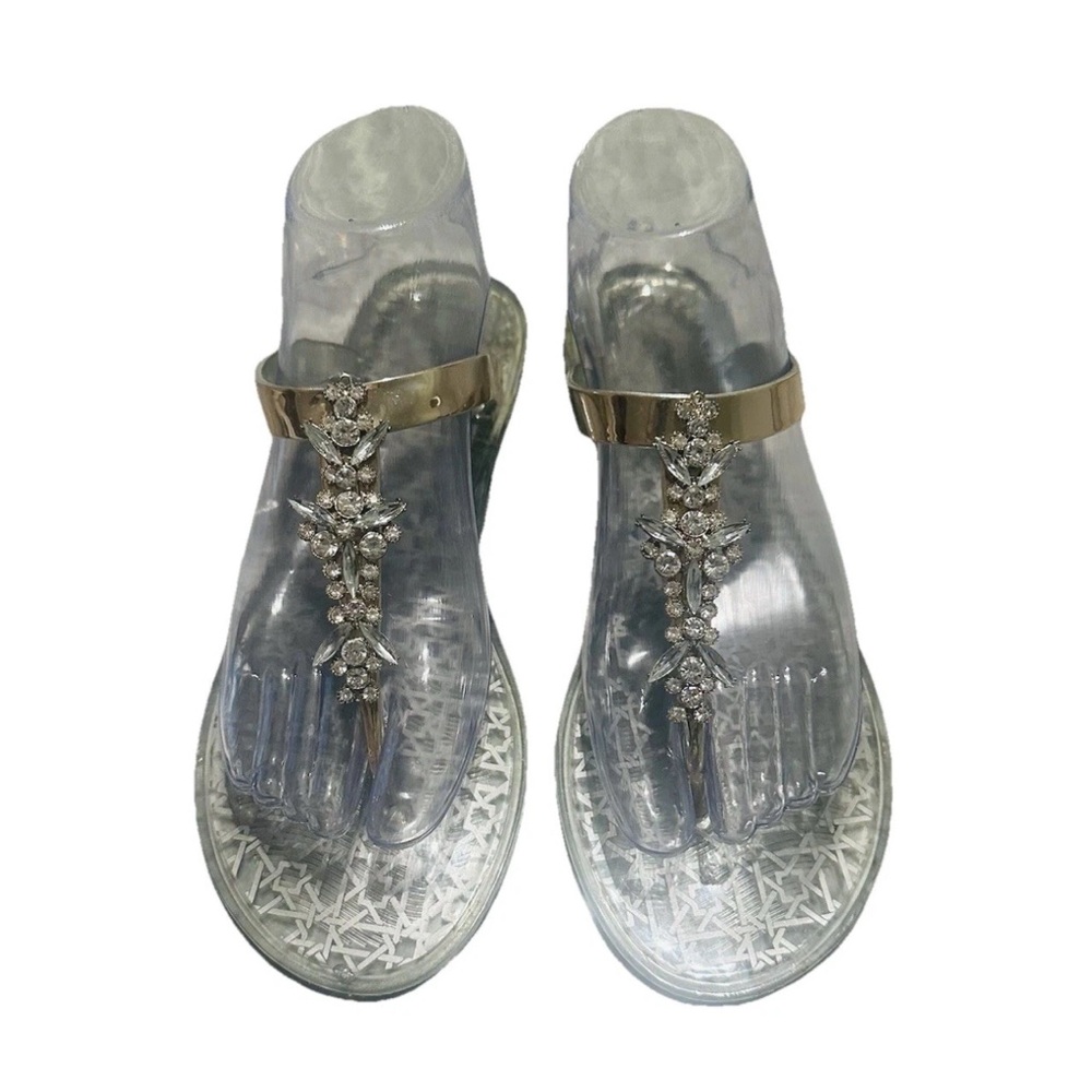 Jewel By Bdagley Mischa Gem Jelly Sandal Crystal Strap Women’s Thong SZ 9